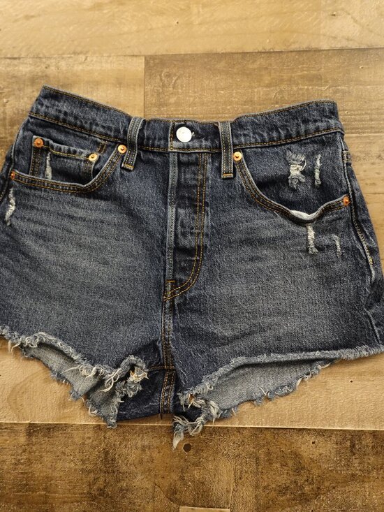 Levi's Pants - Levi’s 501 Distressed Cutoff Denim Shorts Women’s W27 Dark Wash Button‎ Fly